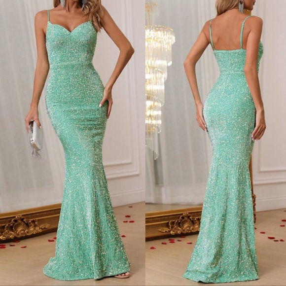 Luxe mermaid hem party formal evening sequins gown dress - Picture 1 of 7